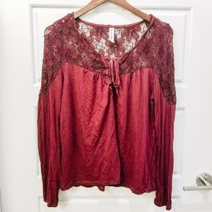 Others Follow Burgundy Boho Sexy Lace Top Sz L